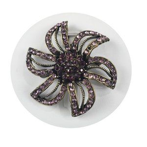 Antique Bronze Tone Brooch / Pendant with Purple Rhinestones